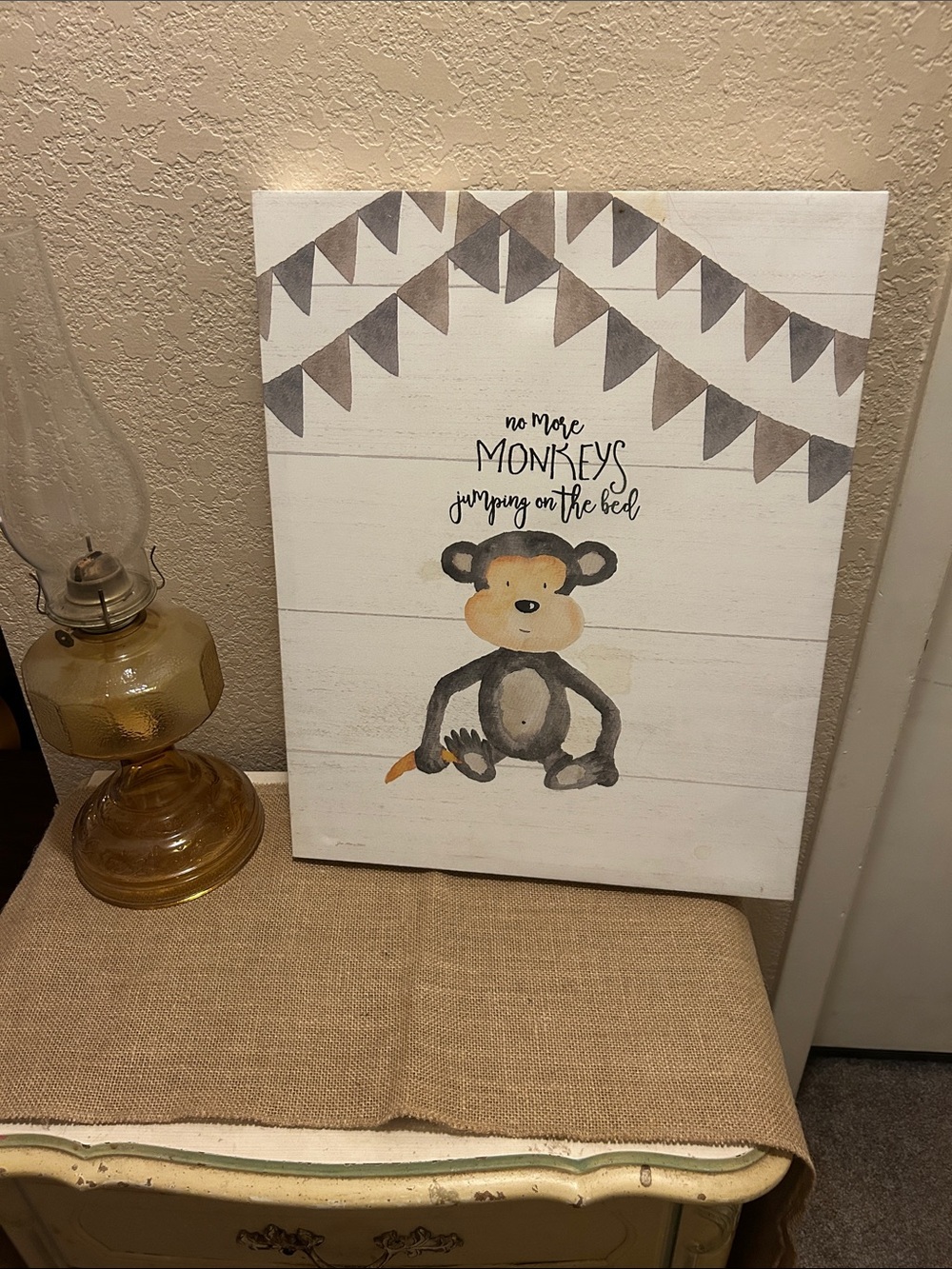 No More Monkeys Wall Art Canvas - Neutral Brown and Gray Nursery Decor
